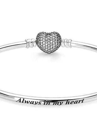 Серебряный браслет пандора "сердце pave" 590722cz 18