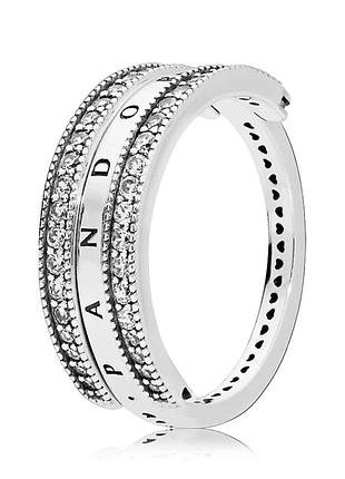 Серебряное кольцо с логотипом pandora и сердечками 197404cz 52