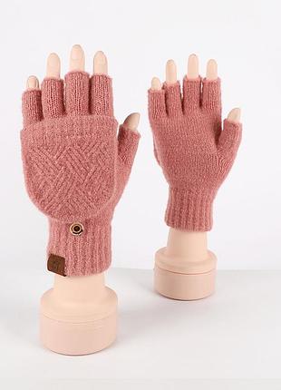 Перчатки митенки женские fashion к09 пудра текстильные, 6,5"/17см., пудровый 4661402