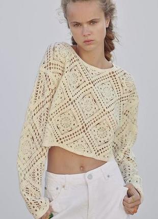 Вязанный укороченный оверсайз топ zara, р.xs-m