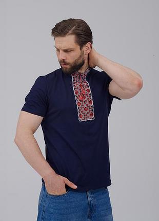 Мужская футболка с вышивкой с коротким рукавом «казацкая (красная вышивка)»