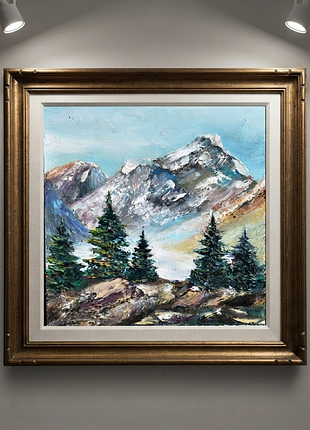 Гірський пейзаж, живопис 25х25 см