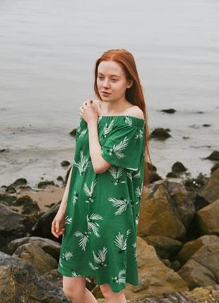 Жіноча літня сукня h&m l.o.g.g. зелена з відкритими плечима 100% бавовна, розмір m