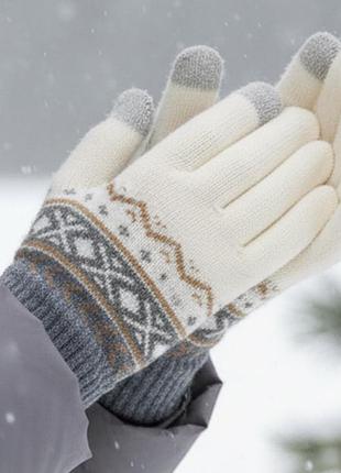 Рукавички жіночі зимові fashion к141 біло-сірі сенсорні, 8,5" / 22 см., білий 4661419