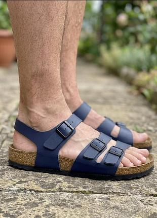 Birkenstock rio чоловічі шкіряні сандалі шльопанці ортопедичні анатомічні шкіра темно сині повсякденні літні спортивні оригінал німеччина р. 42 43
