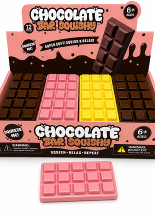 Сквиш антистресс розовый шоколад squishy chocolate, мягкая игрушка для сжатия, 16 см розовый