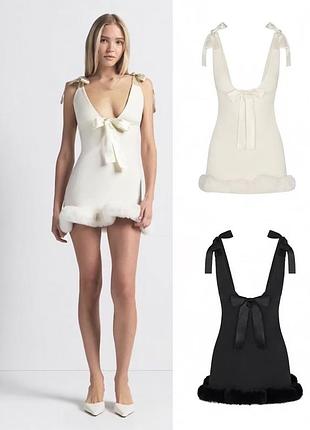 Skims mini cloud dress saint tears bow-back faux fur hem mini dress black