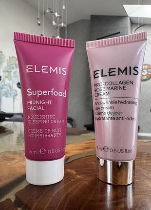 Денний та нічний креми elemis superfood та elemis pro-collagen rose marine, по 15 мл