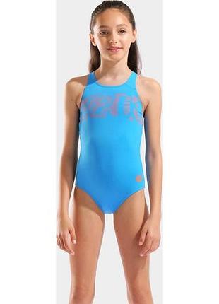 Купальник для дівчат arena graphic swimsuit v back maxlife eco хлоростійкий uv 50+ для басейну 152 см блакитний (006680-805-152)