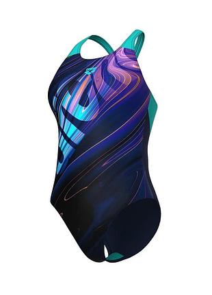 Женский купальник arena flow swimsuit v back lb (uv 50+) 42 синий, бирюзовый (008935-790-42)