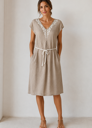 Лляне плаття з вишивкою massimo dutti