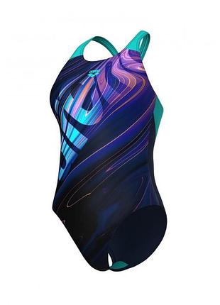 Женский купальник arena flow swimsuit v back lb (uv 50+) 38 синий, бирюзовый (008935-790-38)