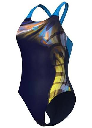 Женский купальник сплошной arena dreamhline swimsuit v back (uv 50+) 44 темно-синий,голубой (008328-760-44)