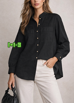 💝1+1=3 базовая черная женская рубашка блуза оверайз primark, размер 44 - 46