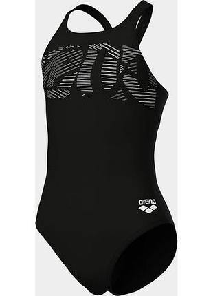 Купальник arena graphic swimsuit v back maxlife eco хлоростойкий uv 50+ для бассейна 116 см черно-белый (006680-501-116)