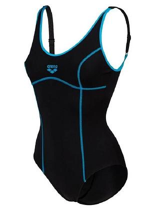 Женский купальник arena tania clip back swimsuit one piece (upf 50+) 38 черно-голубой (005974-580-38)