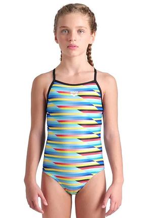 Купальник для дівчат arena racing stripe swimsuit light drop back (upf 50+) 140 см мультиколор (009006-550-140)