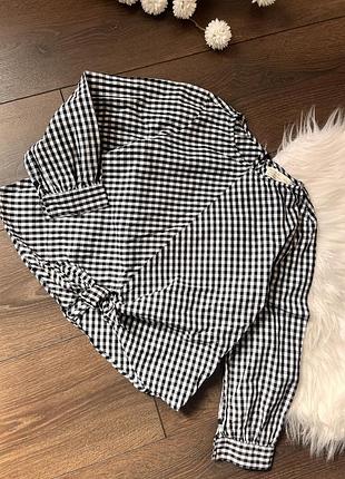 Чорна з білим блузка для дівчинки 8 років 128 см в клітинку зара zara в школу на осінь весну