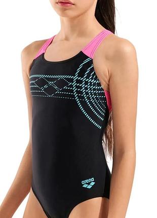 Купальник для дівчат arena sunrise swimsuit swim pro back 116 см чорний, бірюзовий (010762-590-116)