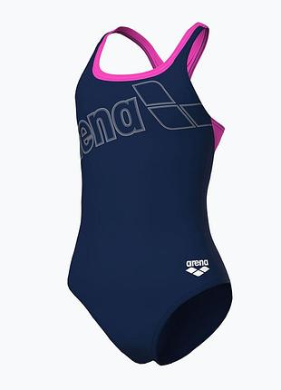 Купальник слитный для девочек arena logo swimsuit swim pro (upf 50+) 140 см темно-синий,розовый (010287-590-140)