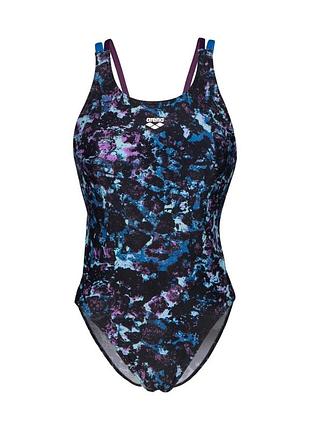 Купальник слитный для женщин arena rockin swimsuit swim tech mult (upf 50+) черный,синий,фиолетовый 36 (008159-889-36)