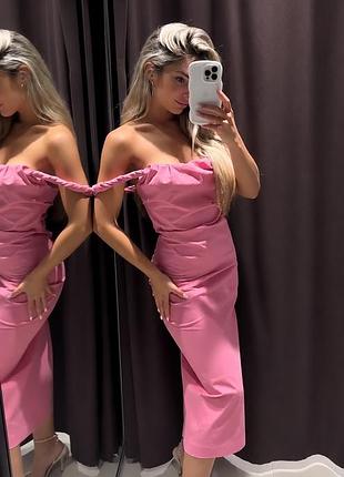 Рожева довга сукня zara на бретельках