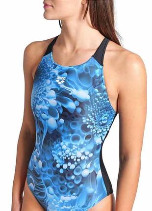 Купальник слитный для женщин arena blue flowers swimsuit v back черно-голубой 38 (009027-850-38)