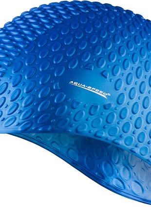 Шапочка для плавання aqua speed bubble, для довгого волосся, силіконова, блакитна, універсальний розмір osfm (102-01)