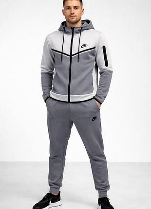 Чоловічий спортивний костюм nike tech молочний сірий premium трикотаж масло з капюшоном на осінь/весна,демісезонний тоикотажний nike tech fleece