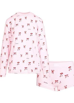 💖skims💕long sleeve t-shirt and short boxer set boyfriend pajamas in cb candy bow print