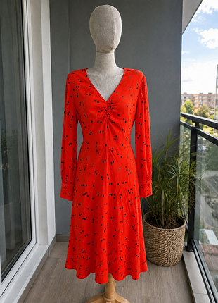 Платье женское m&amp;s collection миди горошек красная вискоза s-m
