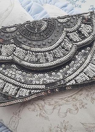 Vintage / art deco / ар-деко / клатч вінтаж / клатч з бісеру / срібний розшитий клатч / сріблястий клатч / клатч розшитий / вечірня сумка