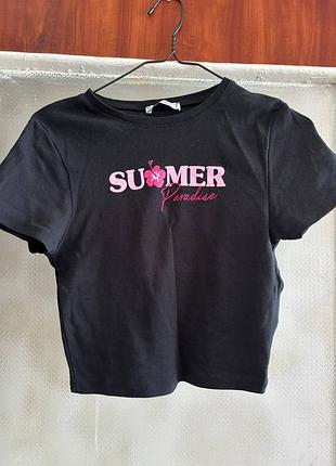 Топ жіночий fb sister new yorker чорний з принтом summer paradise розмір l