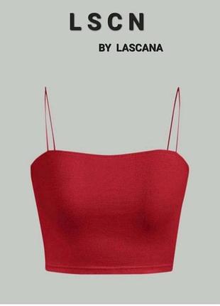 Красно-ягодный кроп топ на тонких бретелях резинках lscn by lascana