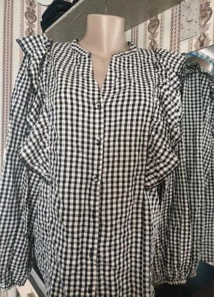 Блуза бавовняна, бежева в чорну клітинку, розмір 16(l,xl)