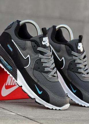 Мужские кроссовки nike air max 90 серые фирменные комфортные кроссы кожа и сетка на весну лето найк аир макс