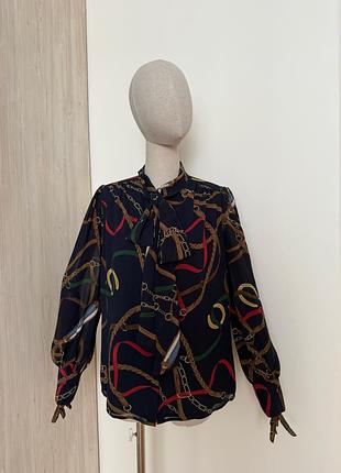 Lauren ralph lauren блуза з бантом принт ланцюги розмір s