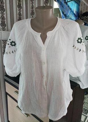 Рубашка вышитая женская, ткань вискоза жатка, поплин. размер l,xl