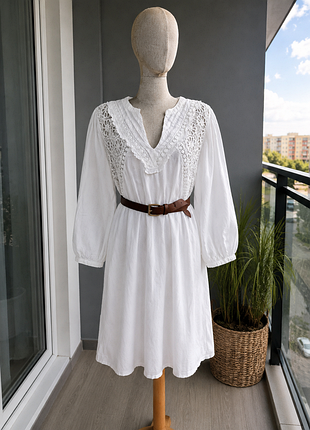 Платье женское zara белое хлопковое с кружевом s-m