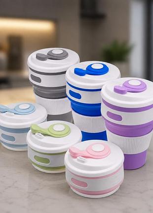 Складной силиконовый стакан collapsible coffee cup с крышкой 350 мл