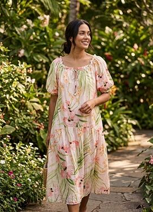🌴легкое летнее платье макси h&amp;m в тропический цветочный принт m-l-xl