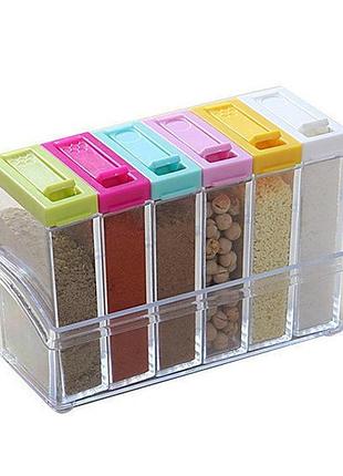 Набор емкостей для специй seasoning six piece set, 6 баночек ∙ кухонный набор - спецовница на подставке ∙ экопластик