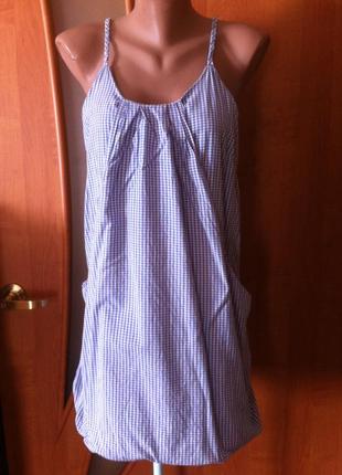 Біло-синій сарафан в клітинку