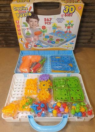 Игровой набор creative screw puzzle 3d 6 в 1 . мозаика с шестернями и шуруповертом . ( 267 элементов )