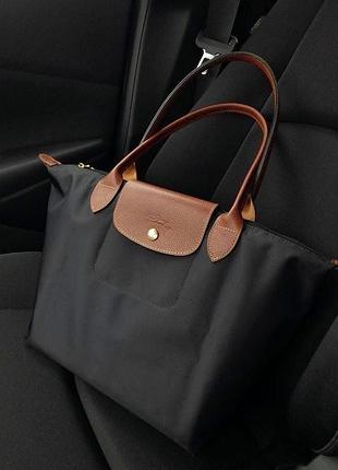 Сумка жіноча longchamp le pliage l чорна розмір l нейлон шкіра метал