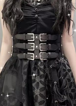 🖤 широкий корсетний пояс у готичному стилі з потрійними пряжками 🖤