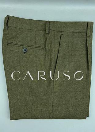 Caruso made in italy чоловічі штани брюки вовна преміум темно-зелені хакі с защипами розмір it 46 s