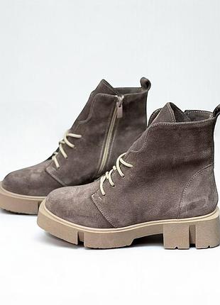 36-41 рр деми/зима ботинки на платформе натуральная замша/кожа черные, капучино, бежевые