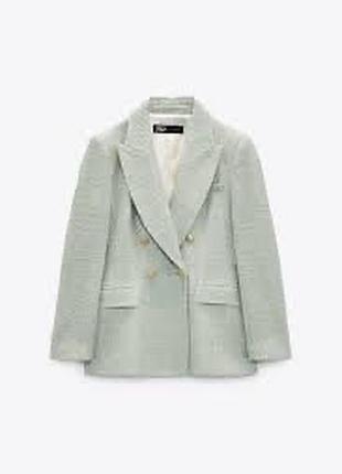 Двобортний твідовий блейзер zara м'ятно-зеленого кольору