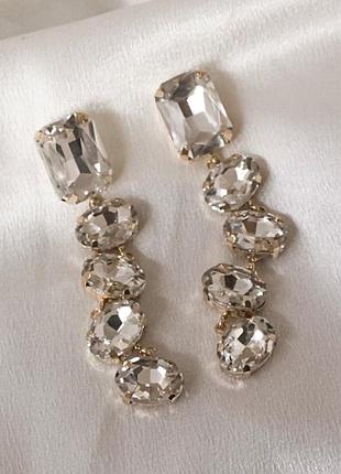 Сережки підвіски з кристалами swarovski довгі сяючі